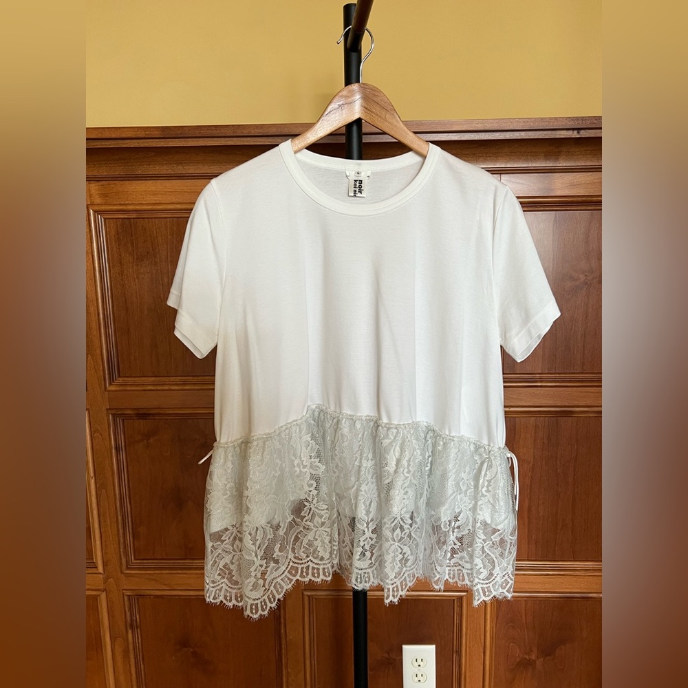 Noir Kei Ninomiya Top with Lace Trim White Silver Size L - Picture 5 of 16